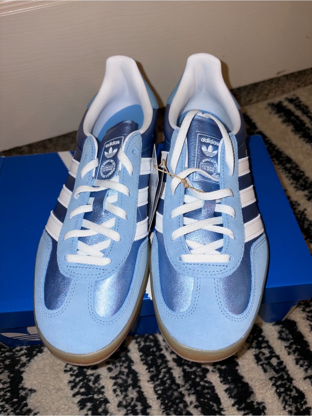 Adidas Gazelle women’s Light Blue and White Sneakers with Gum Sole - Picture 6 of 11